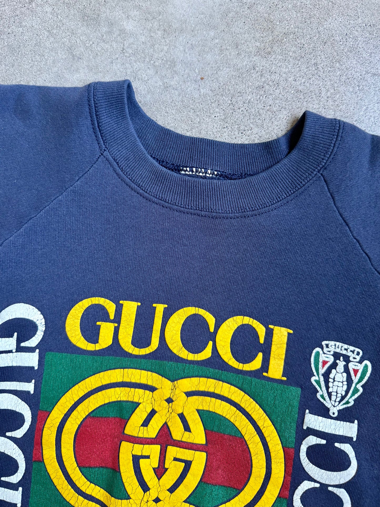 Vintage 1980s/90s Blue Gucci Graphic Raglan Sweatshirt | L/XL