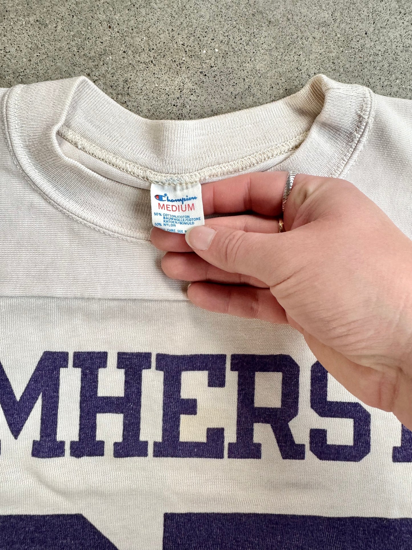 Vintage 1970s Champion Amherst College Football Tee | Medium