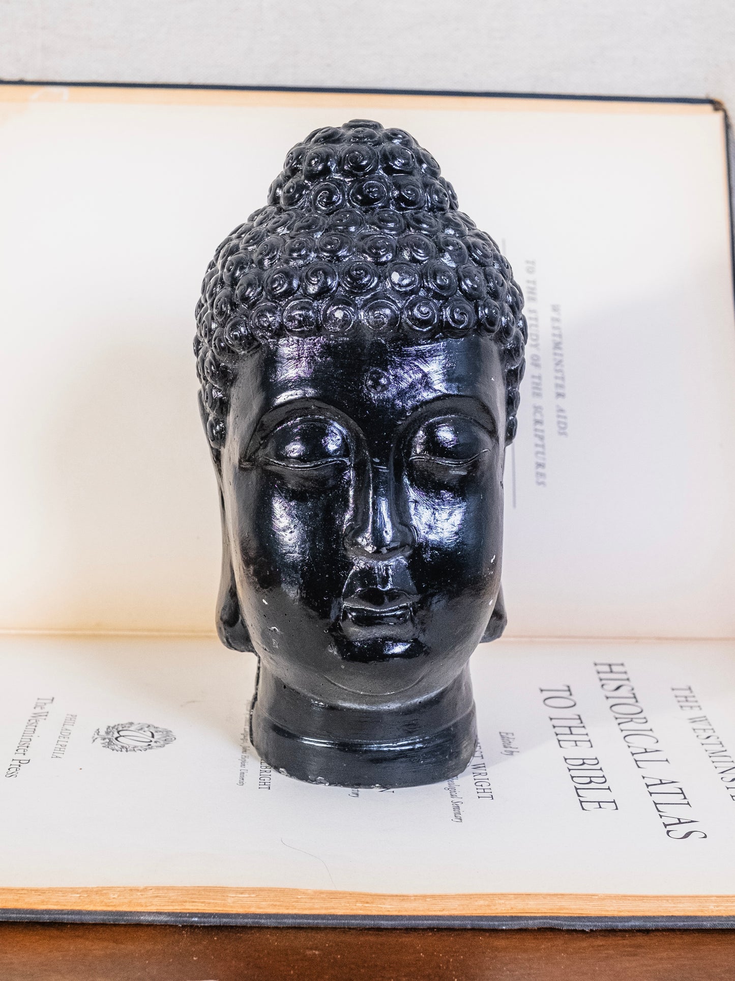 Vintage Black Cement Buddha Statue Bust