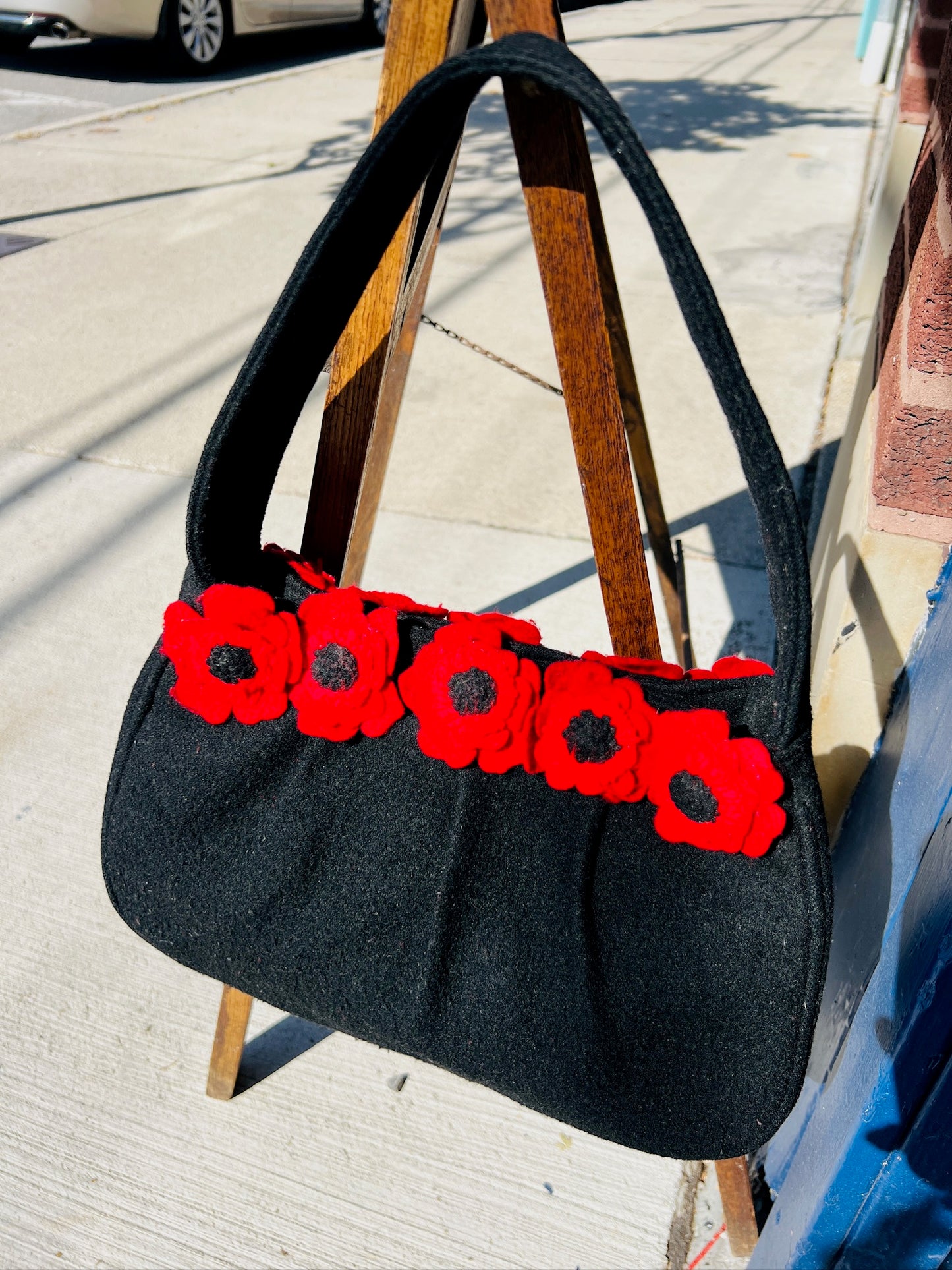 Lulu Guinness Felted Wool Red Floral Handbag