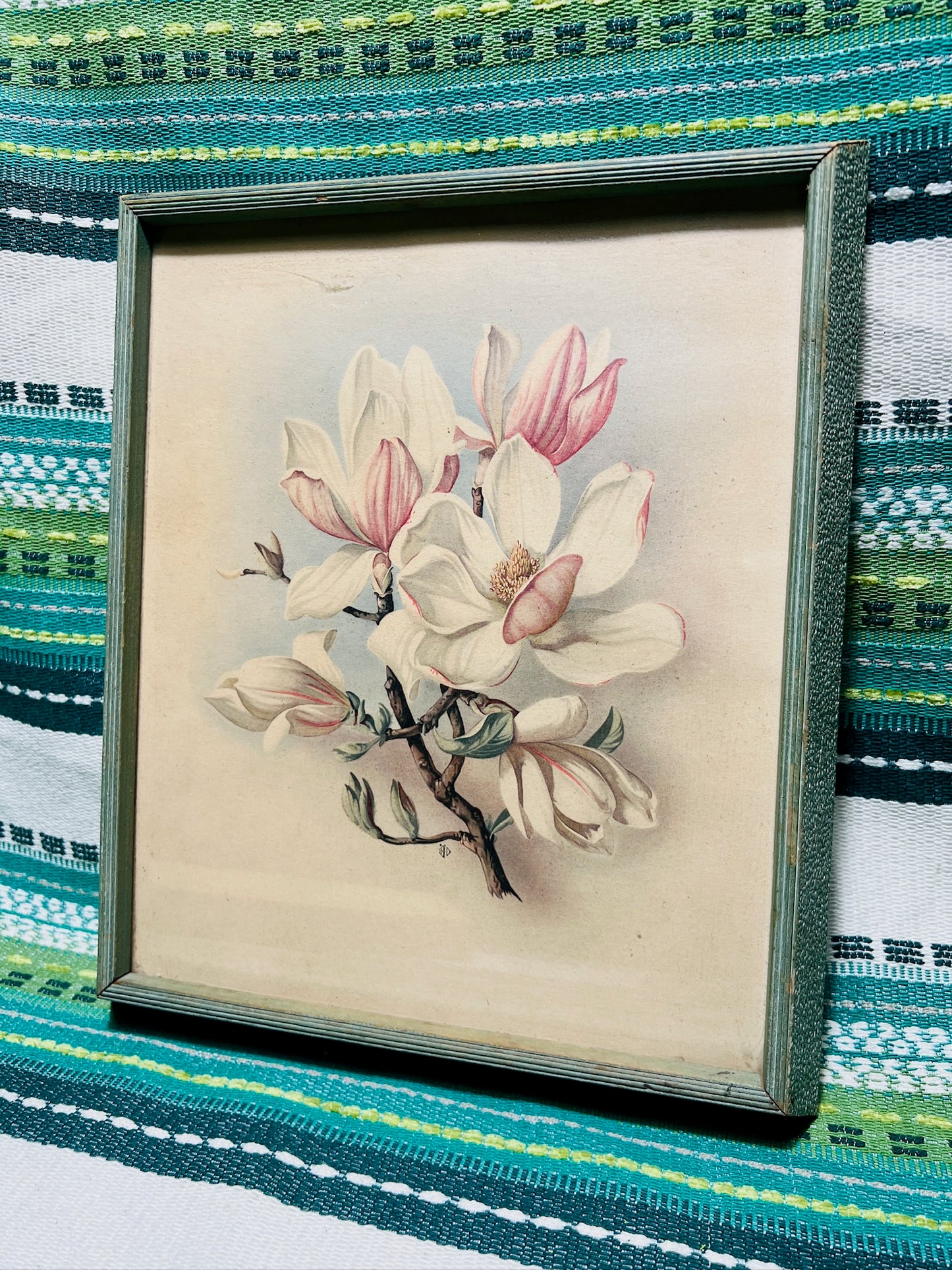 Vintage 1950s IBF Co. Framed Floral Lithograph Print