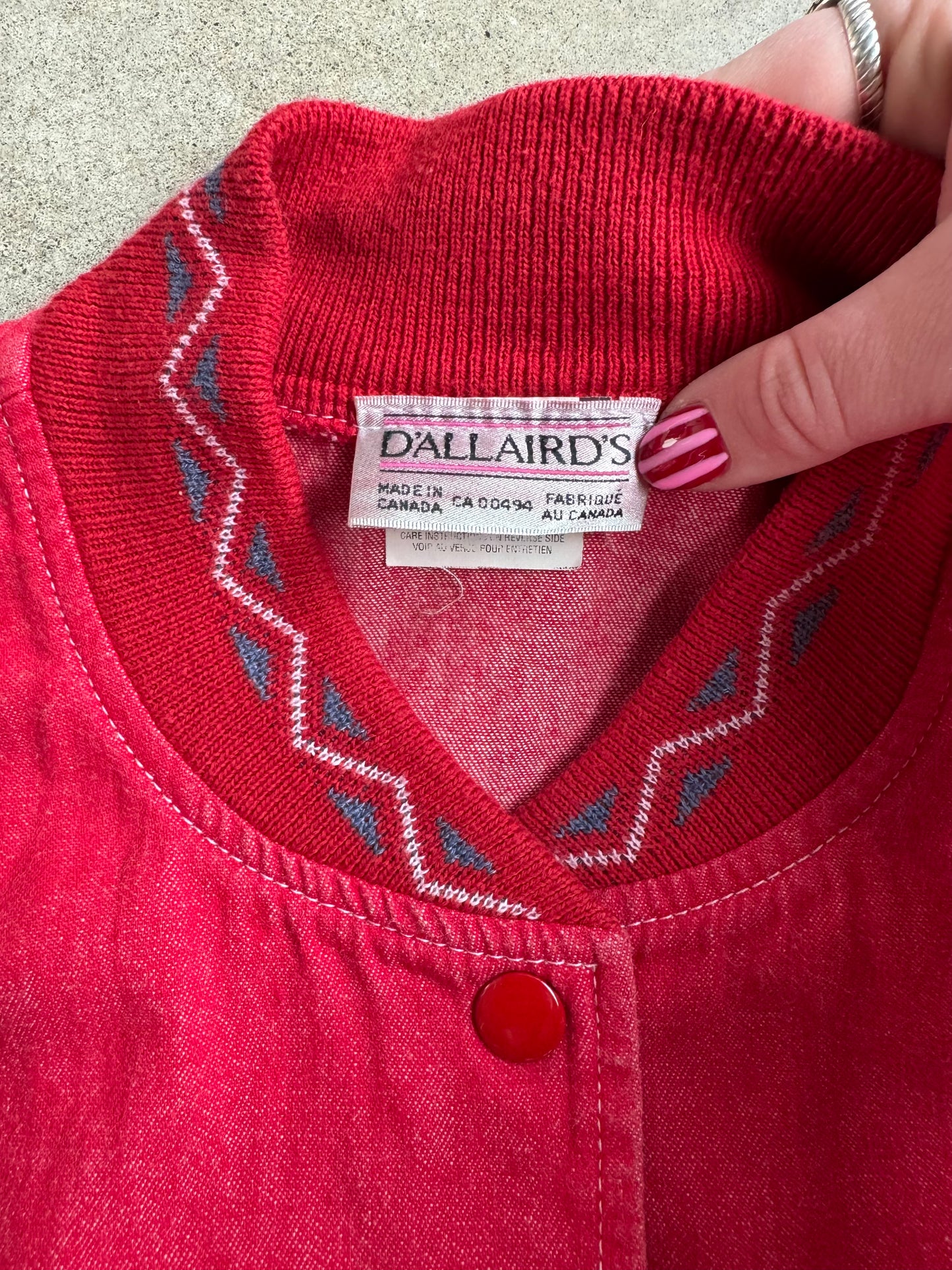 Vintage 1980s D’Allaird’s Red Southwest Trim Lightweight Cotton Jacket | Medium