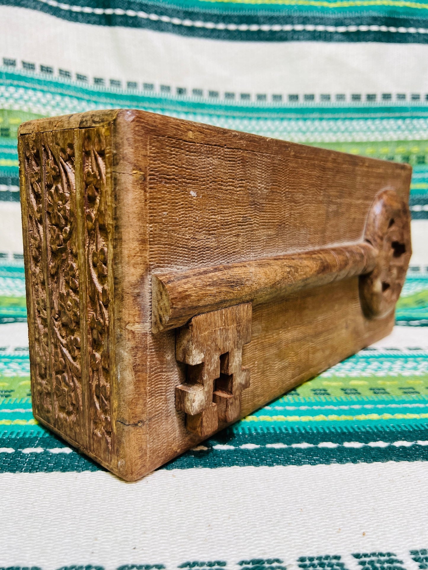 Vintage 1950s Carved Teak Wood Box