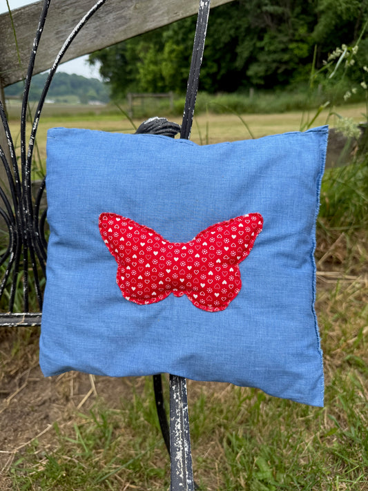 Vintage Handmade Butterfly Patch Throw Pillow