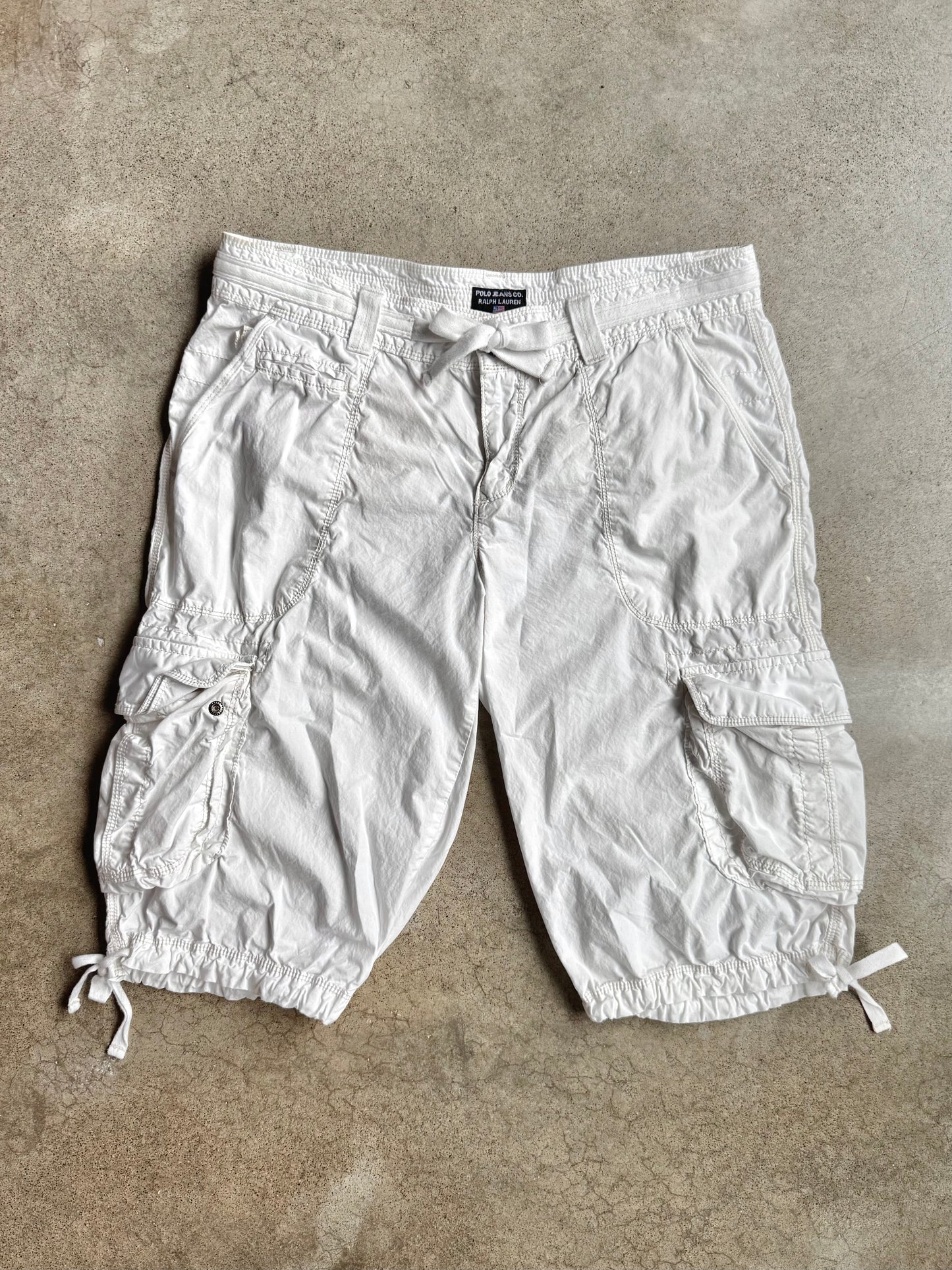 2000s Polo Jeans Co. White Cotton Cargo Capris | M/L