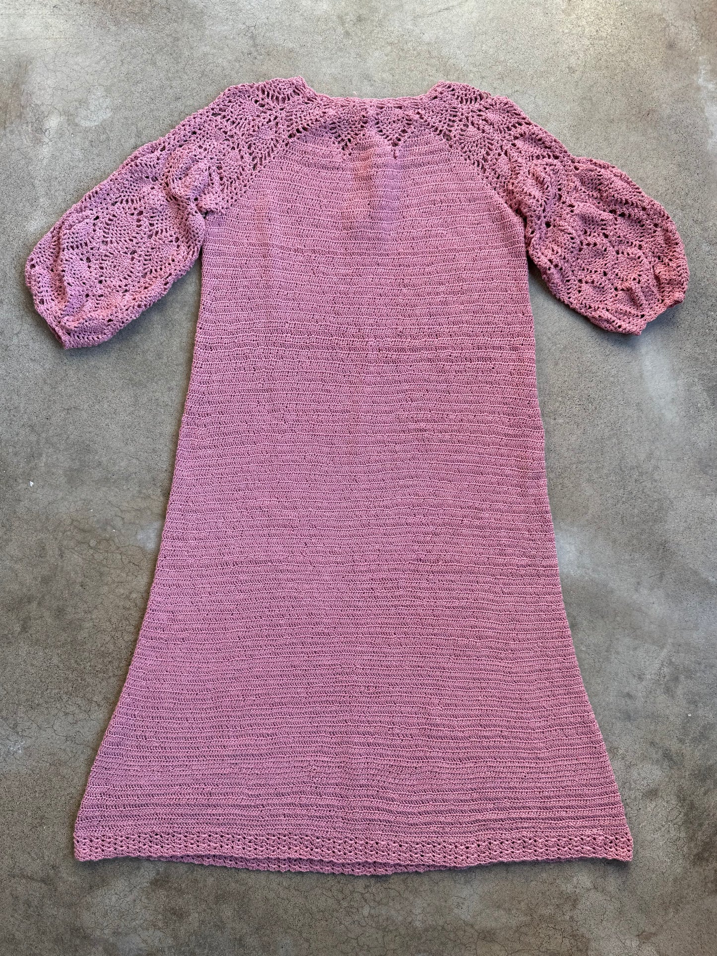 Vintage 1930s Handmade Pink Crochet A-Line Sweater Dress | S/M