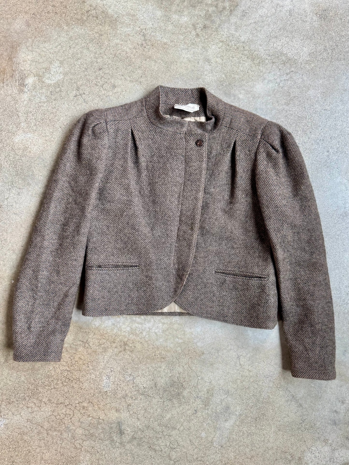 Vintage 1980s Danielli Brown Wool Tweed Two-Piece Skirt Suit | Small