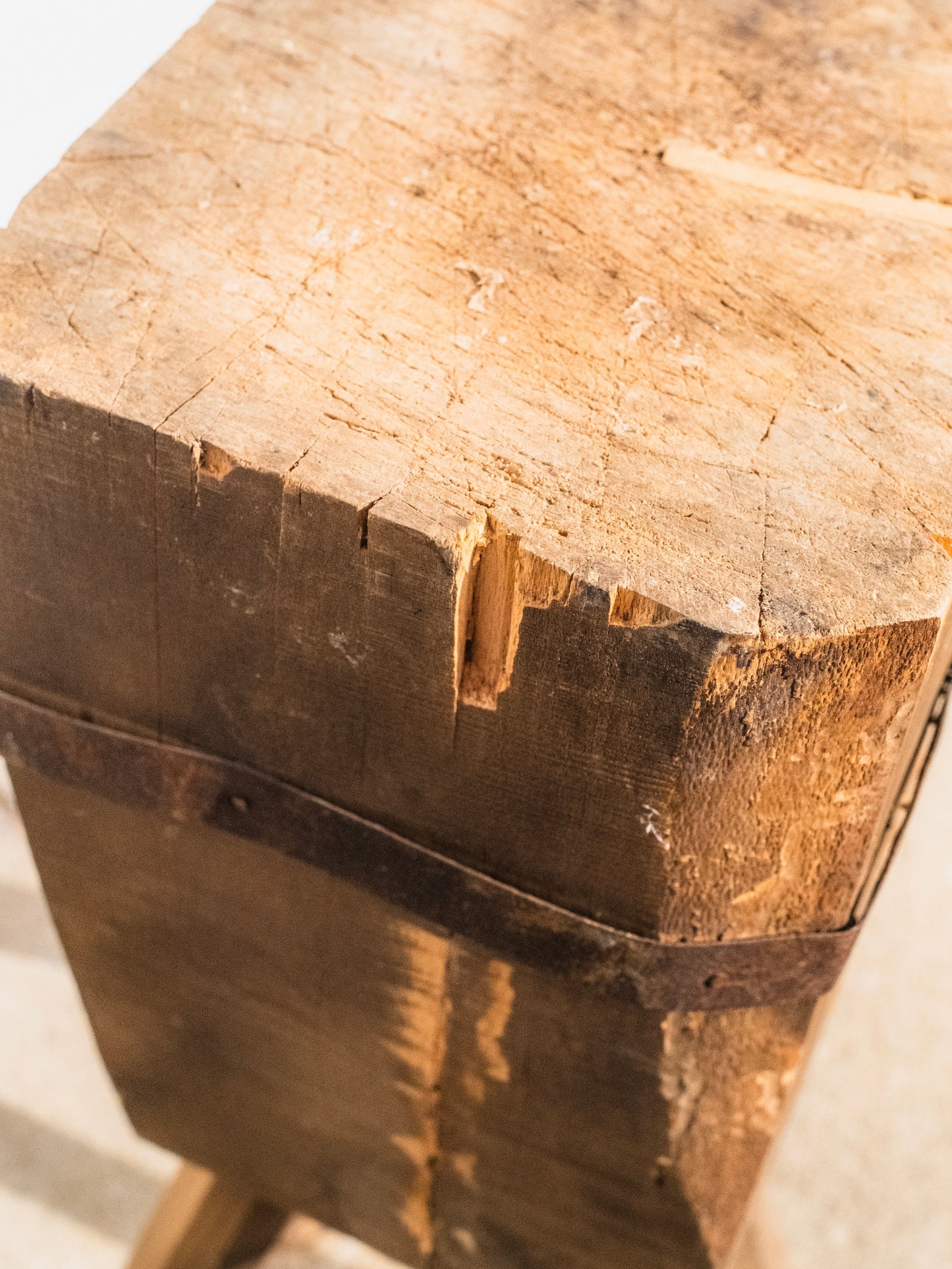 Vintage 1940s Wood 3-Legged Chopping Block Stand