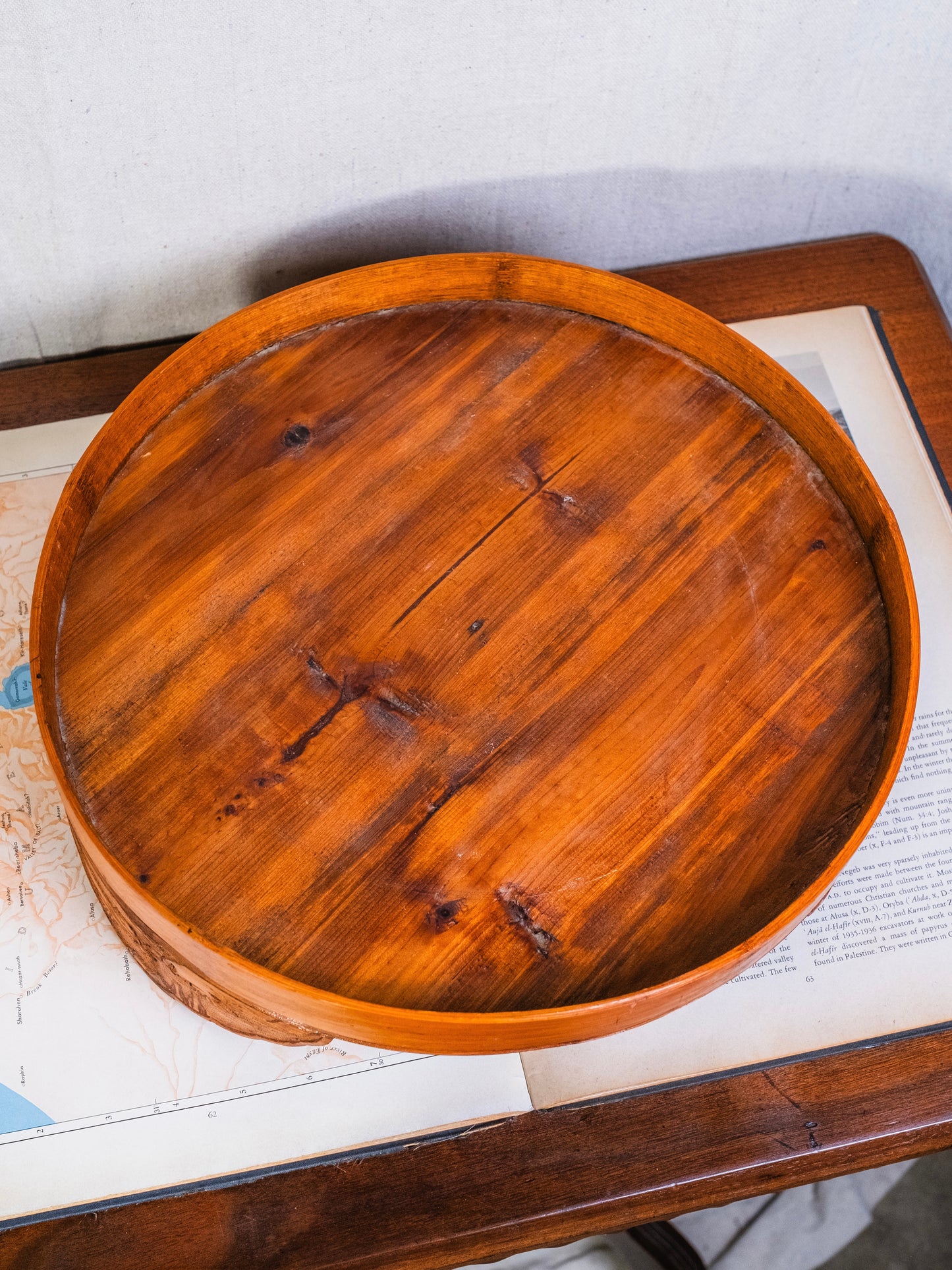 Vintage 1940s Round Chinese Wood-Carved Tray