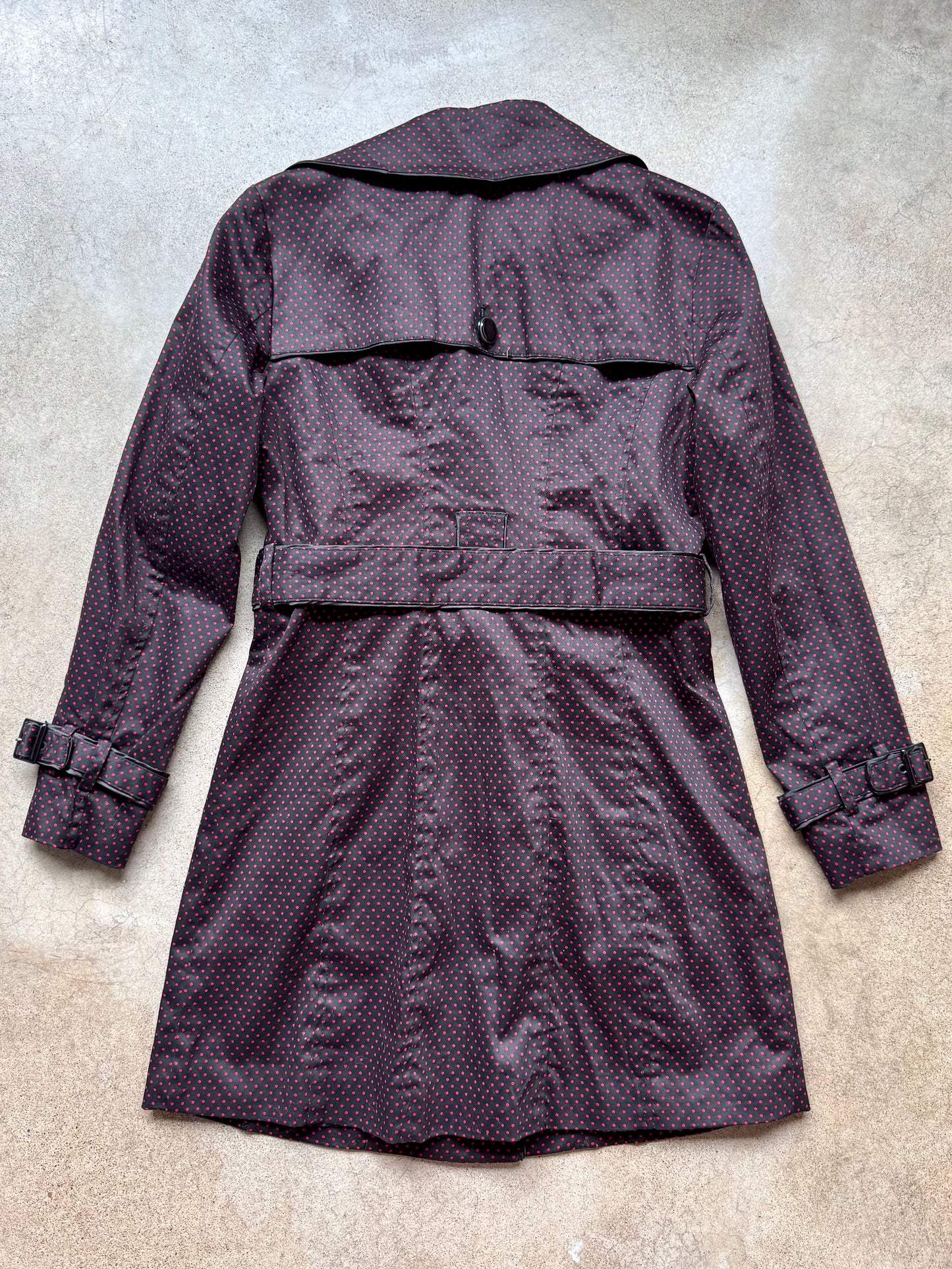 2000s Katherine NY Black & Red Polka Dot Trench Coat | Small