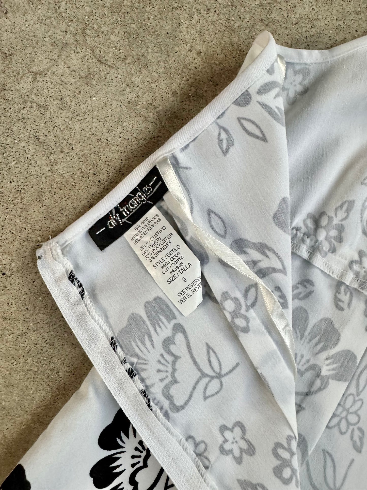 Vintage 1990s City Triangles Black & White Floral Halter Dress | S/M