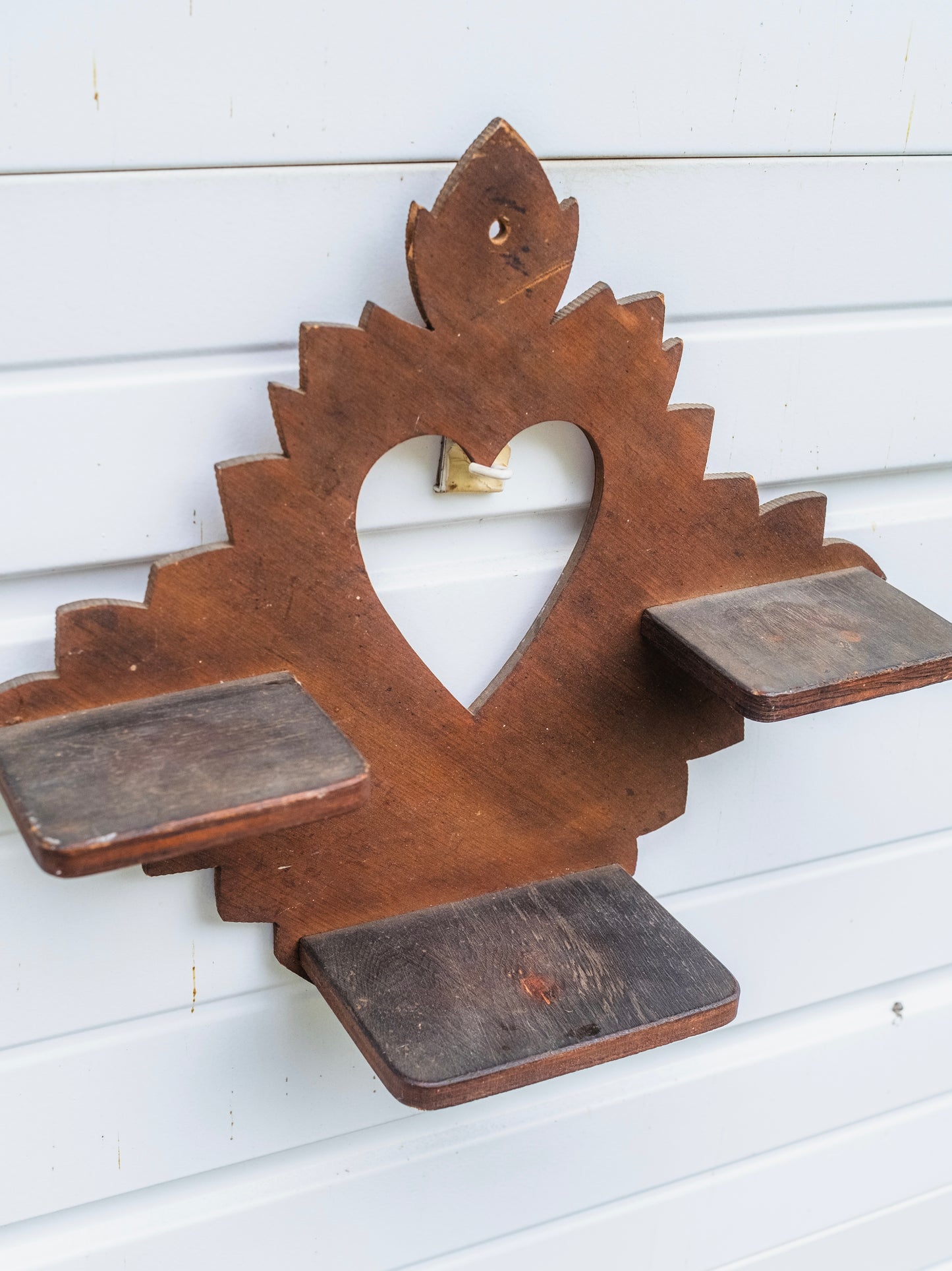 Antique Tramp Art Heart Cutout Wall Hanging Shelf