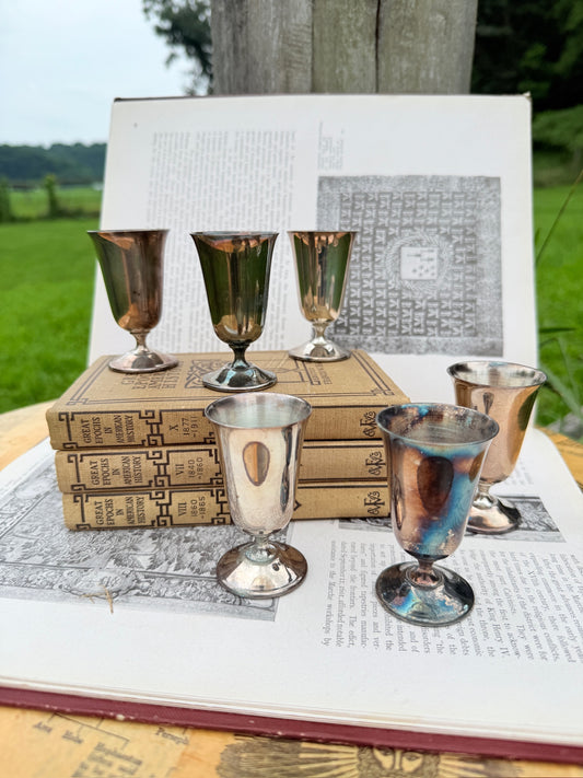Vintage 1950s E.L. De Uberti Italy Silver-Plated Small Goblets | Set of 6