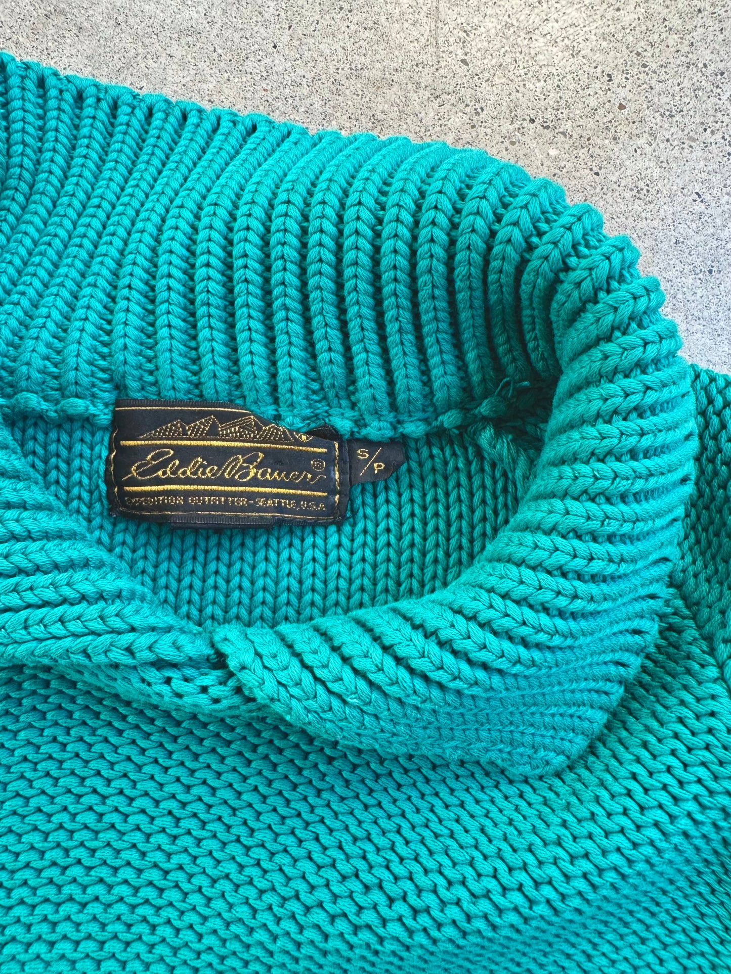 Vintage 1980s Eddie Bauer Teal 100% Cotton Knit Collared Sweater | Small