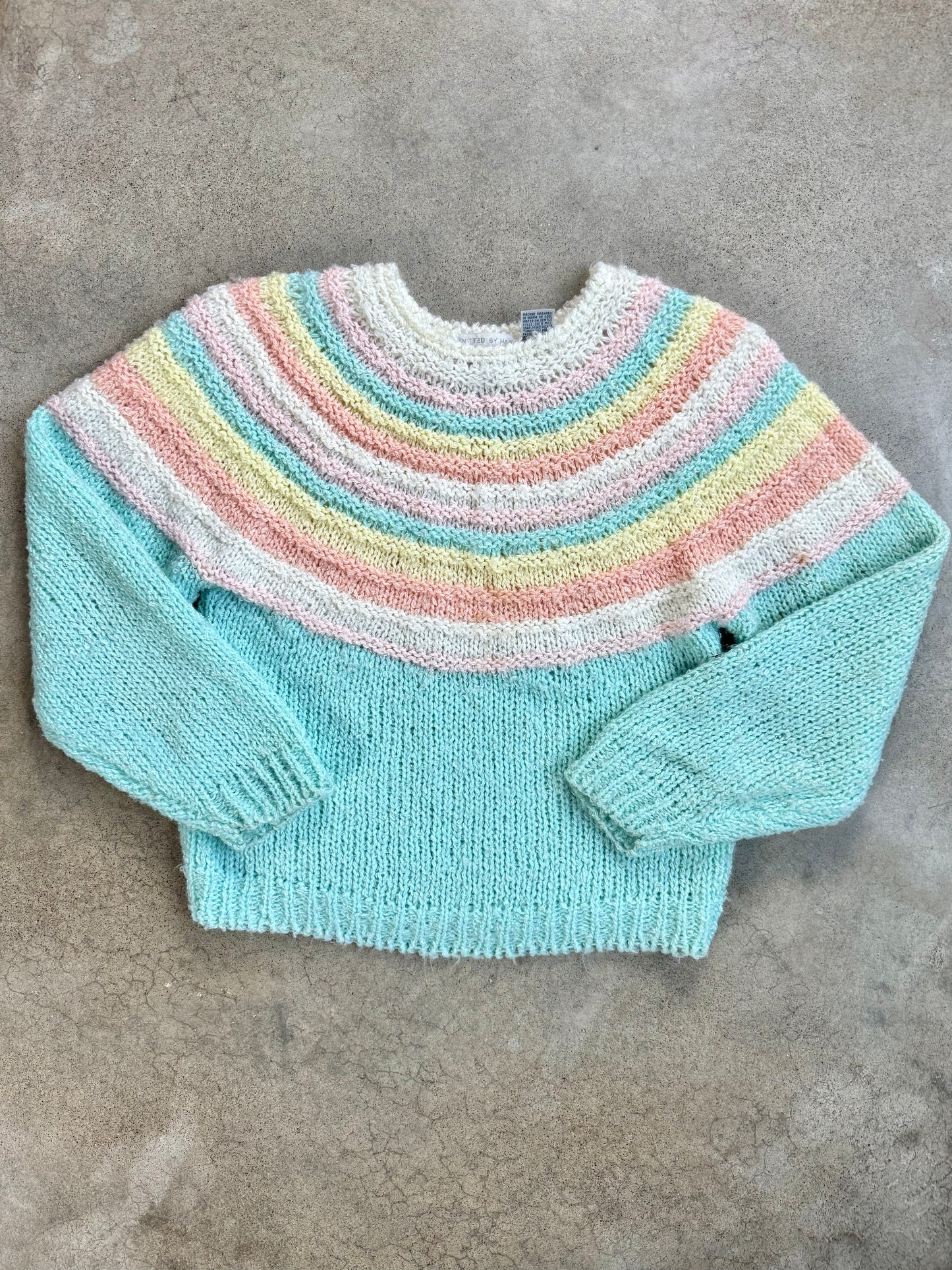 Vintage 1980s Helium Hand-Knit Pastel Stripe Sweater | Small
