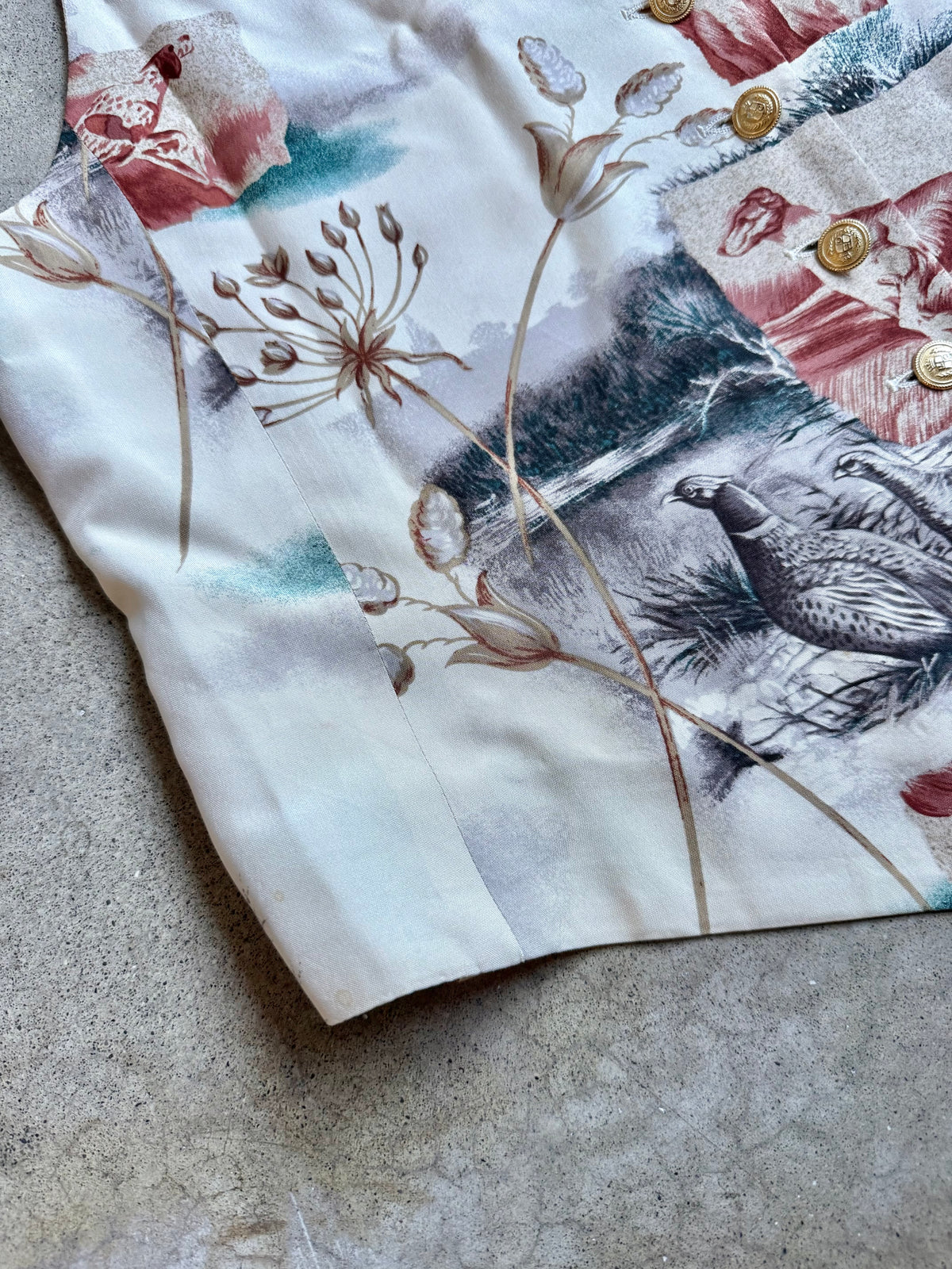 Vintage 1990s Liz Claiborne Hunting Dogs Silk Waistcoat Vest | Large