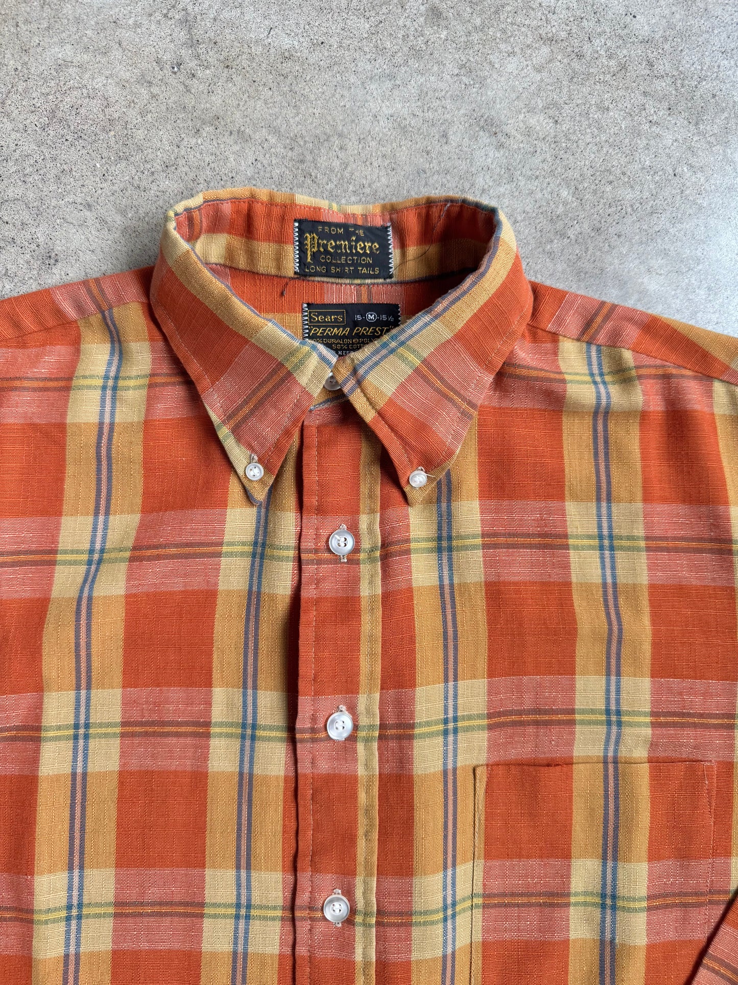 Vintage 1950s Sears Perma-Prest Orange Plaid Button-Down Shirt | Medium