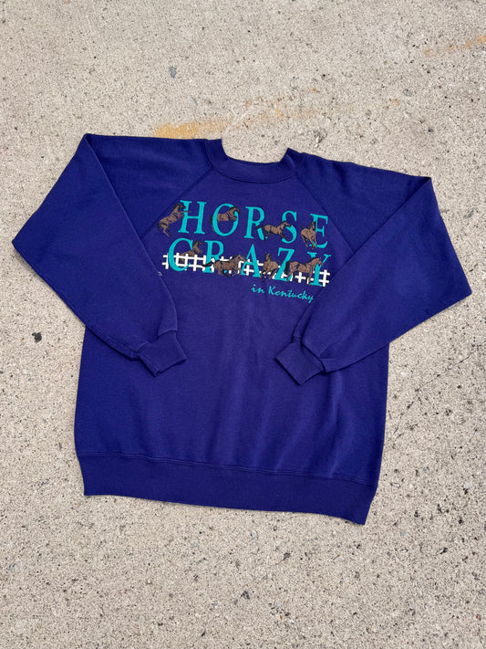 Vintage 1992 "Horse Crazy in Kentucky” Purple Raglan Sweatshirt | Large