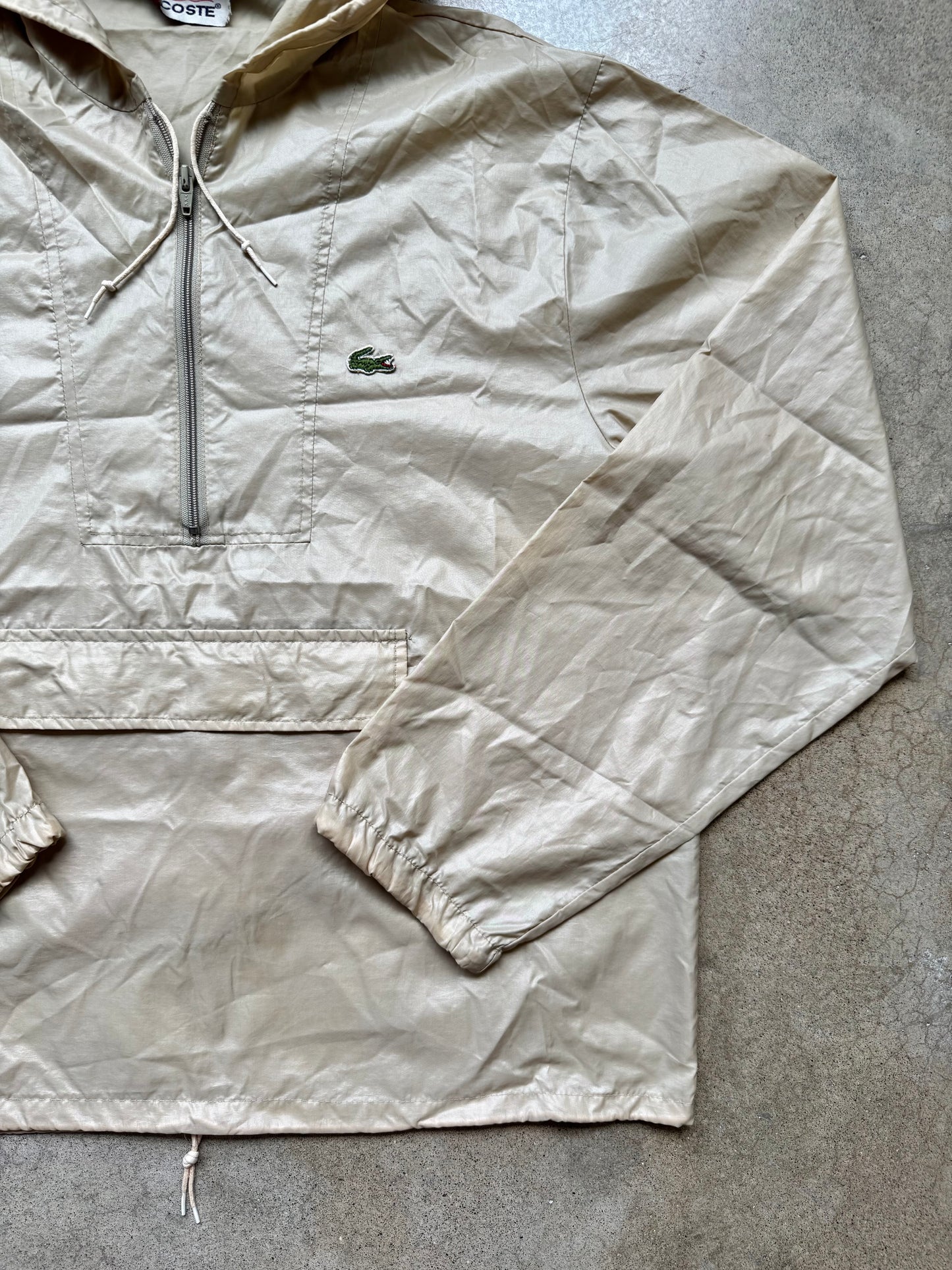 Vintage 1980s Izod Lacoste Tan Quarter-Zip Pullover Windbreaker | Large