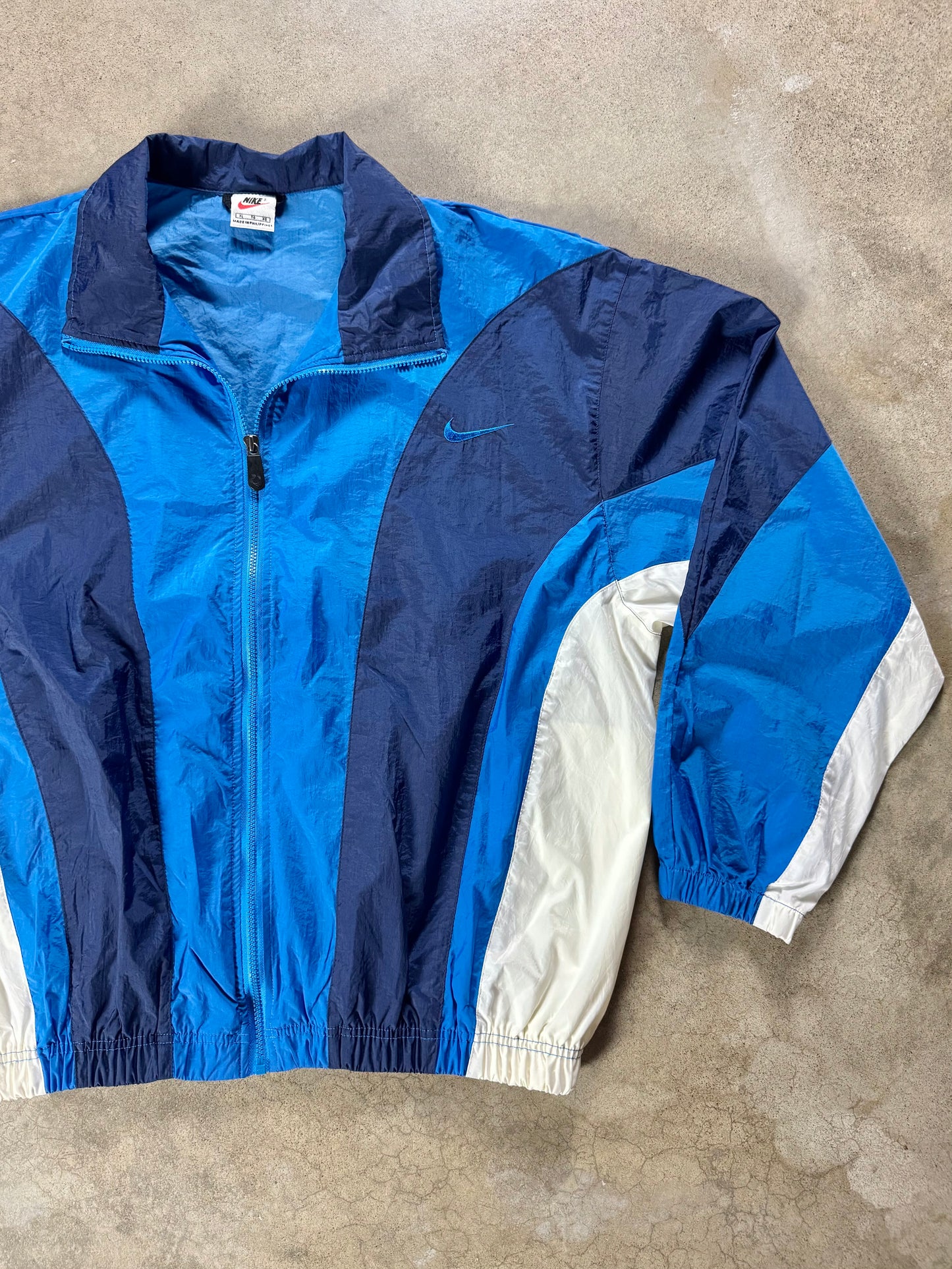 Vintage 1990s Nike Blue Color Block Zip-Up Windbreaker Jacket | XL