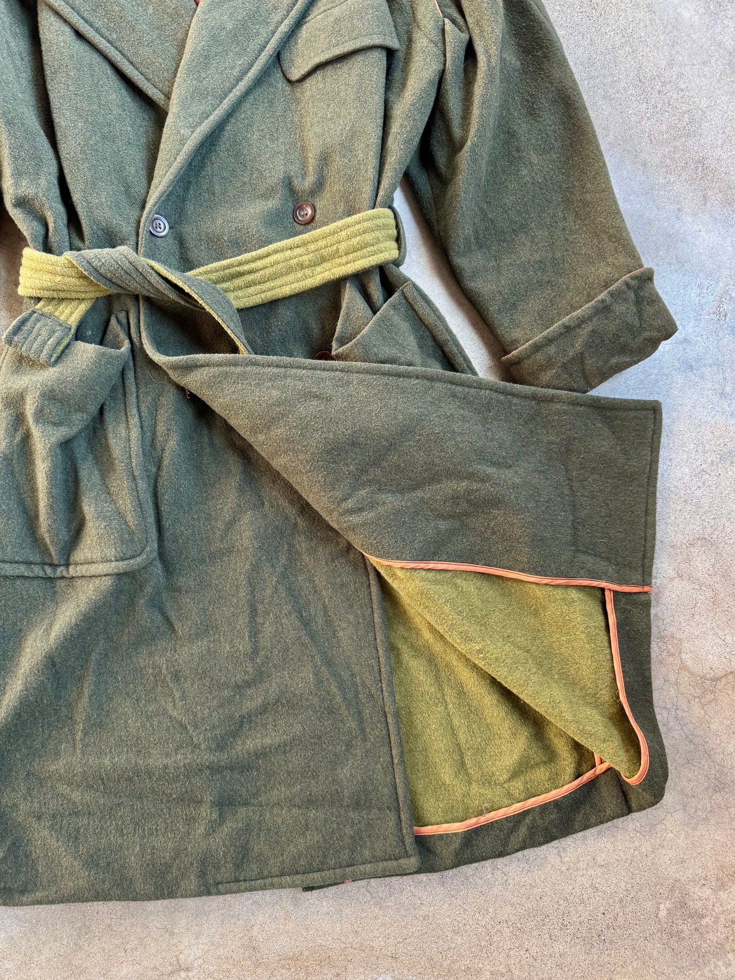 Vintage 1980s Matinique Green Wool Tie-Belt Overcoat | L/XL