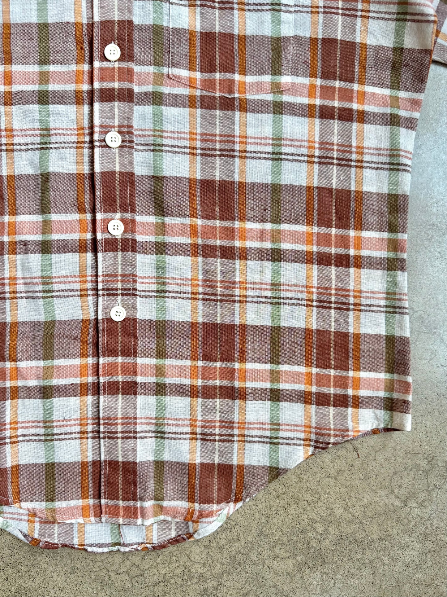 Vintage 1960s Classics By Campus Brown Plaid Short Sleeve Shirt | Large