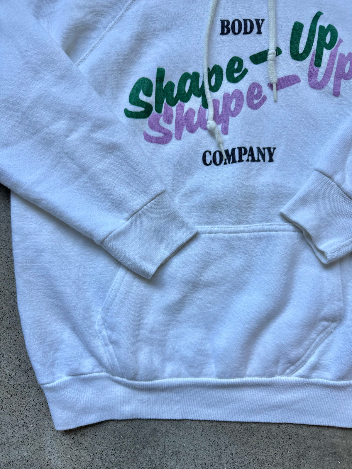 Vintage 1970s/80s Shape-Up Company White Raglan Hooded Sweatshirt | Medium