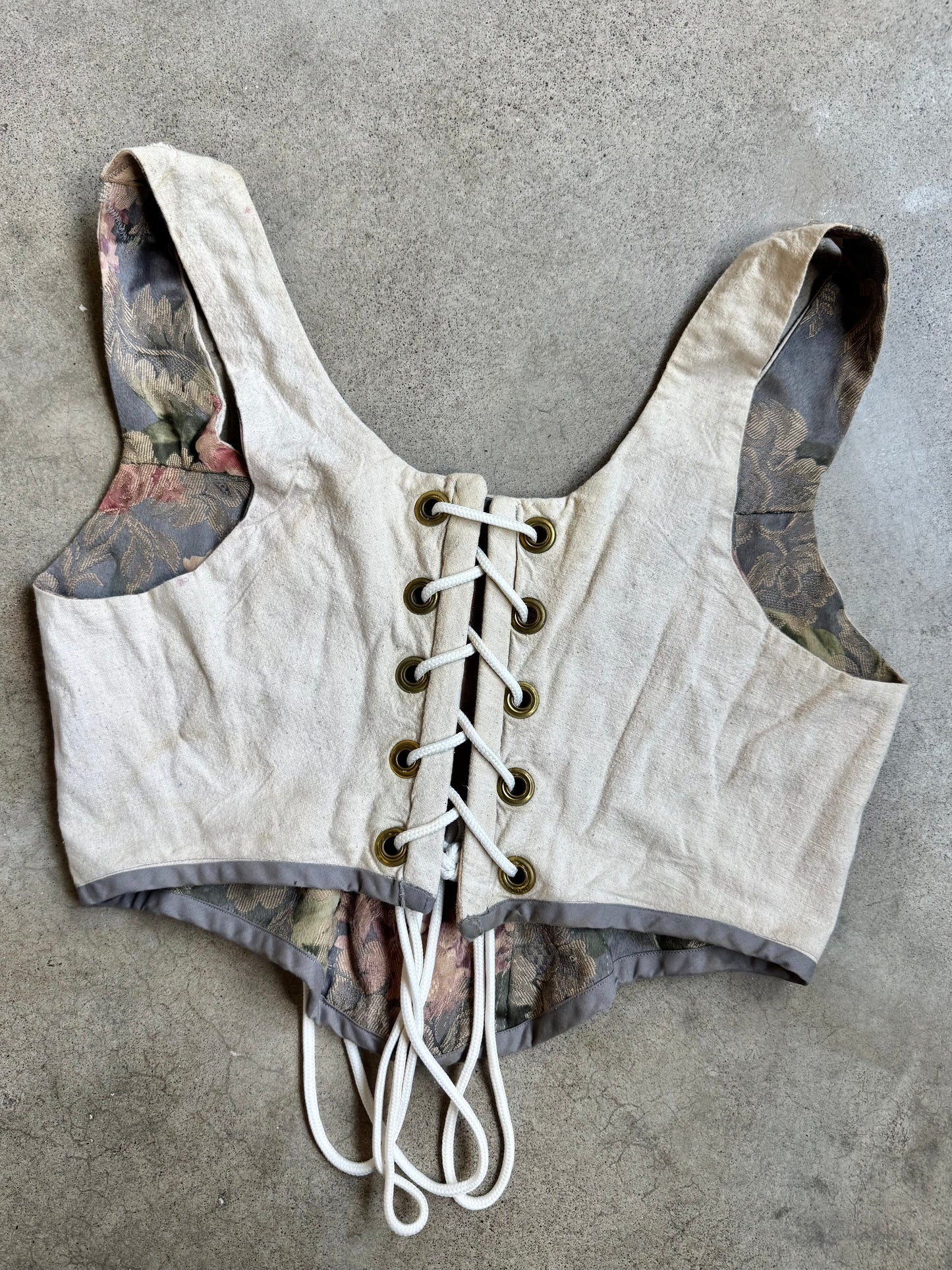 Vintage Handmade Theatre Floral Tapestry Corset Top | L/XL