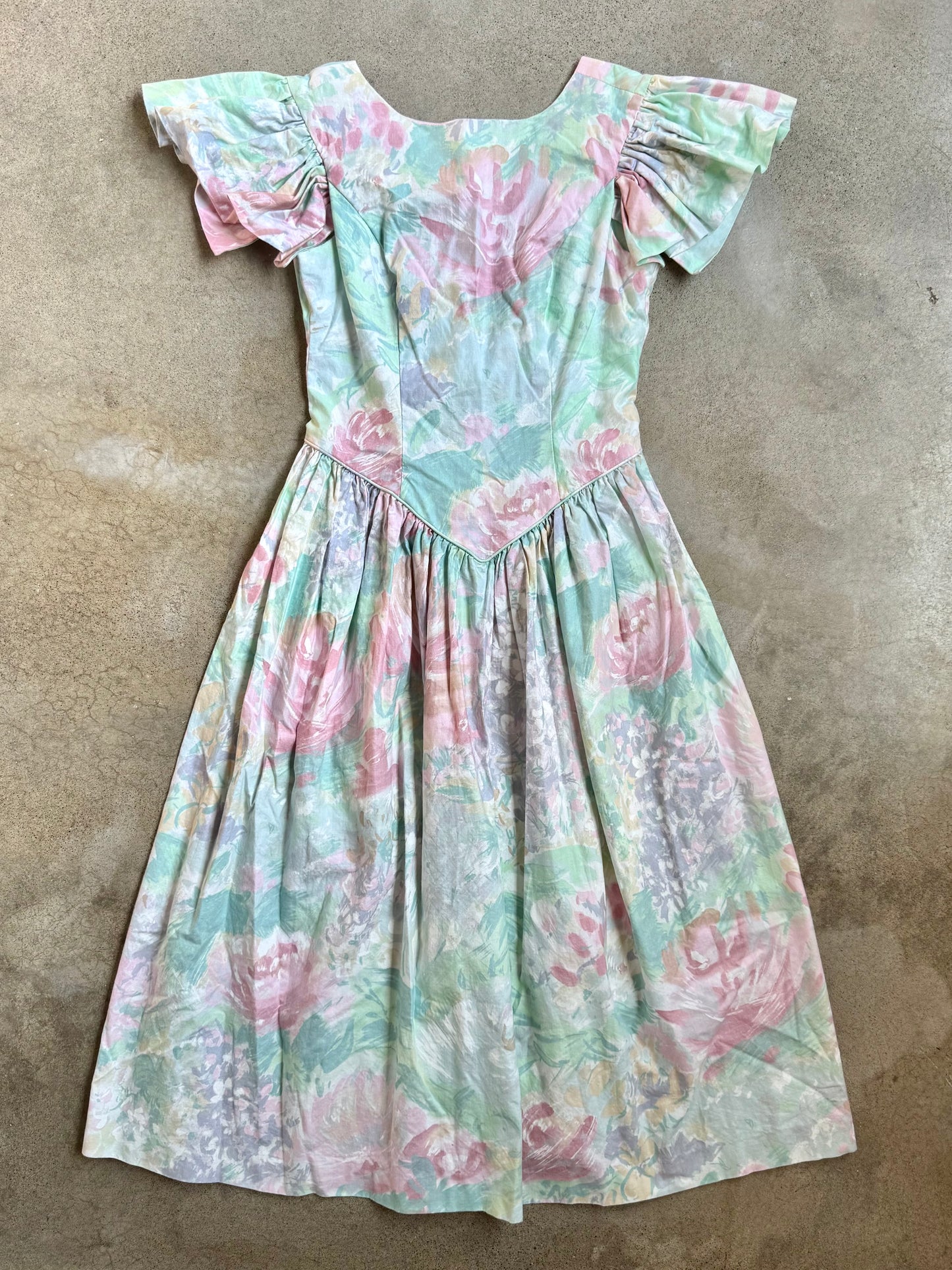 Vintage 1980s JCPenney Pastel Floral Puff Sleeve Formal Dress | Small