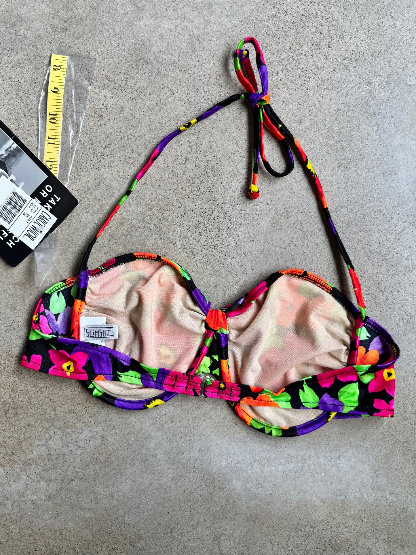 Vintage 1990s Carol Wior Tropical Floral Print Bikini Top | L/XL