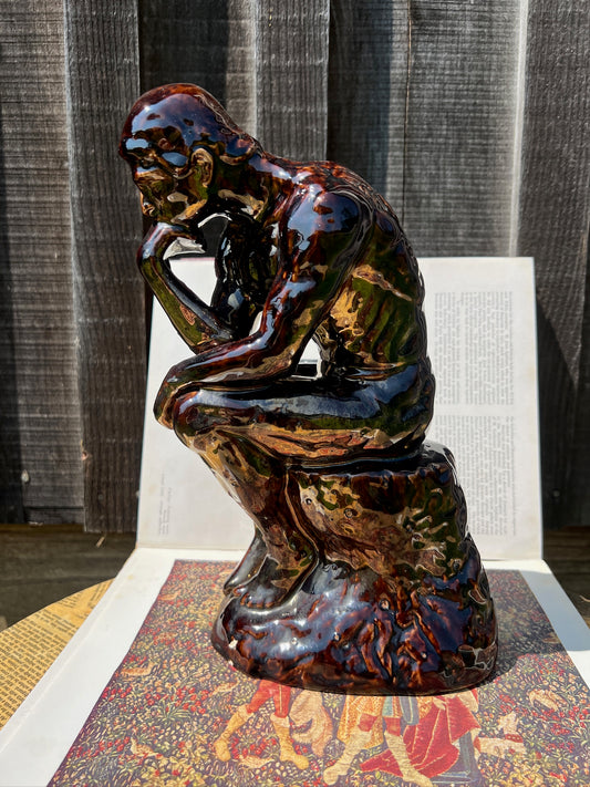 Vintage 1950s Glazed Ceramic "The Thinker" Statue