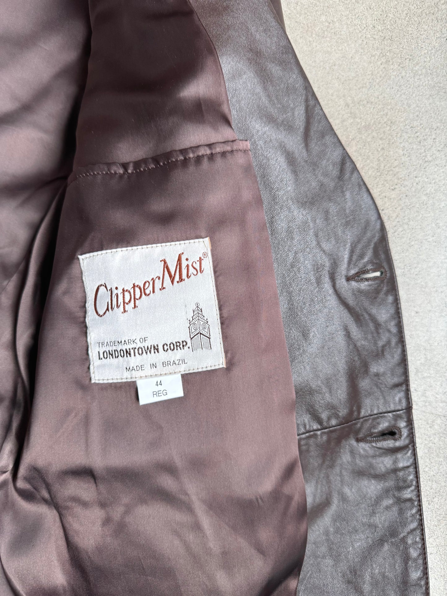 Vintage 1970s Clipper Mist Brown Leather Blazer Jacket | 44R