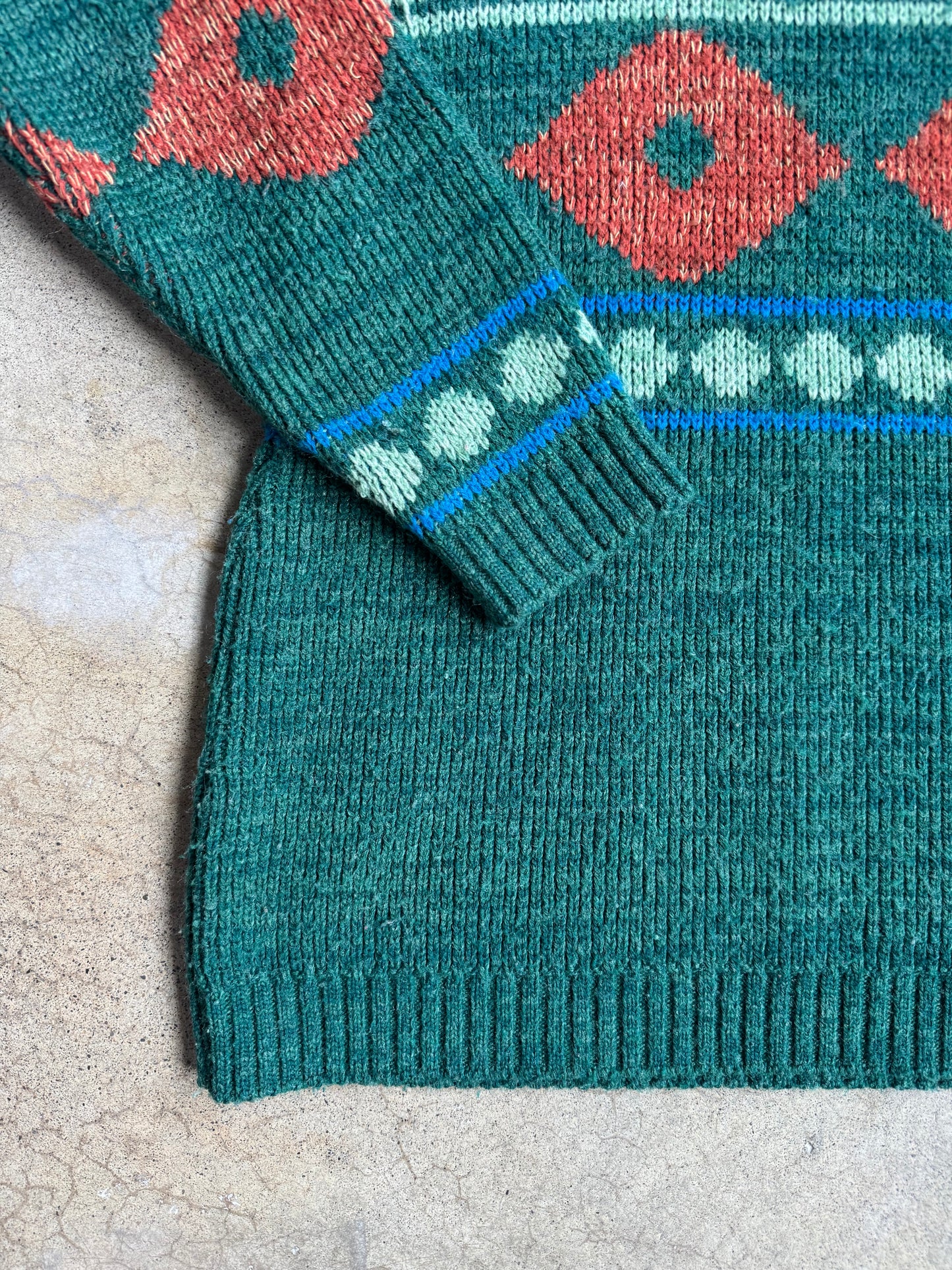 Vintage 1960s Sabra Wintuk Green Southwest Pattern Hooded Sweater | Small