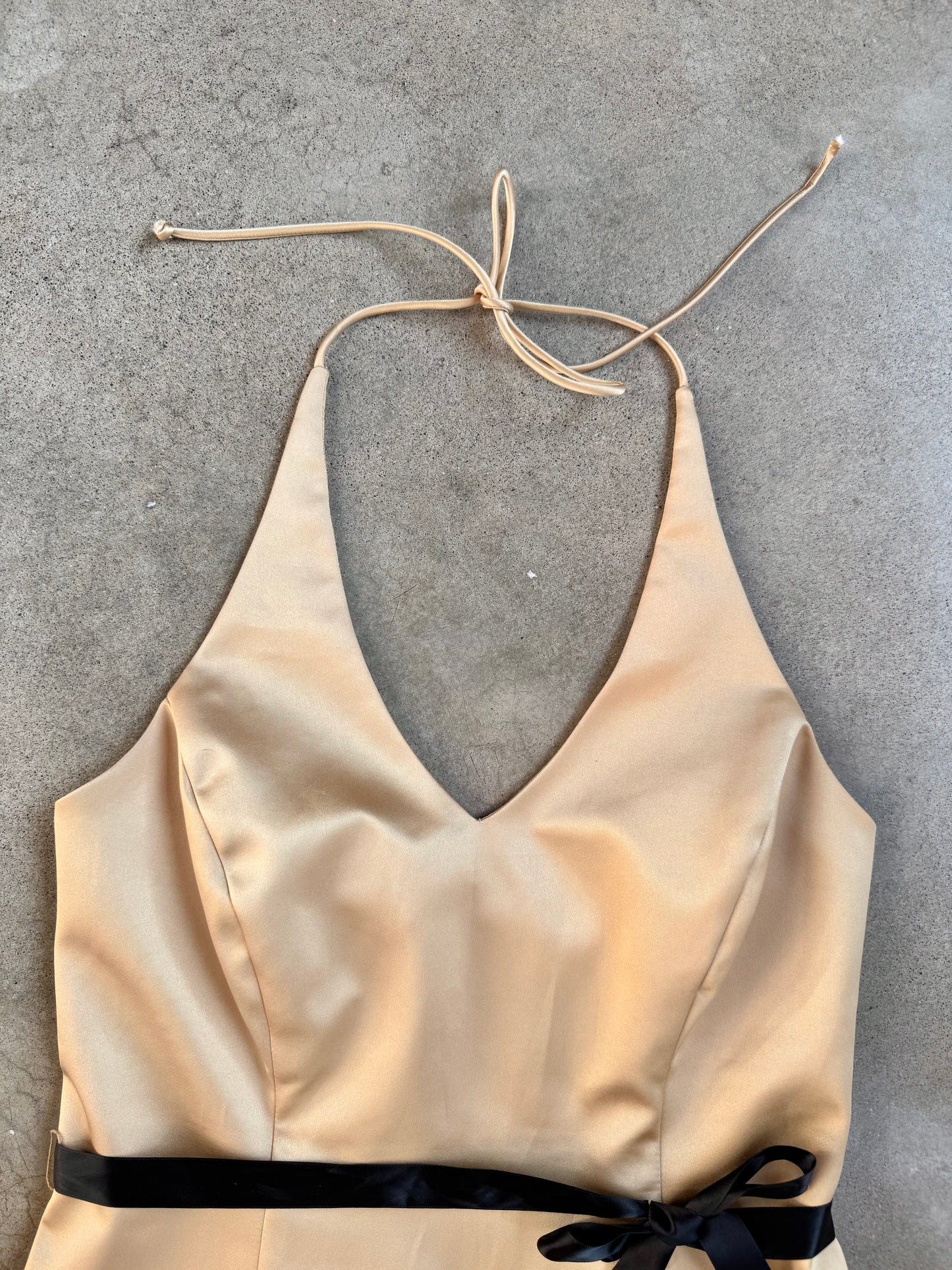 Vintage 1990s Xscape by Joanna Chen Gold Satin Halter Top | Small