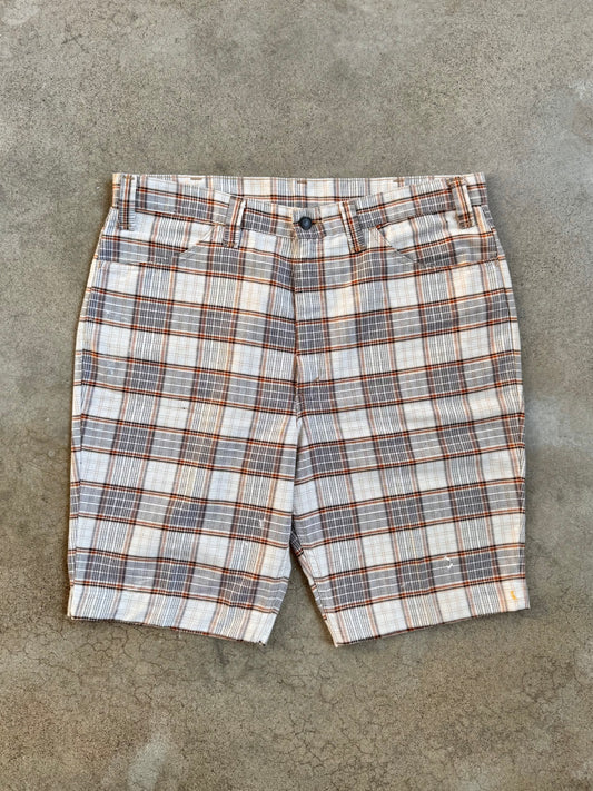 Vintage 1970s Levi’s Tan Plaid Flat Front Chino Shorts | Waist 36”