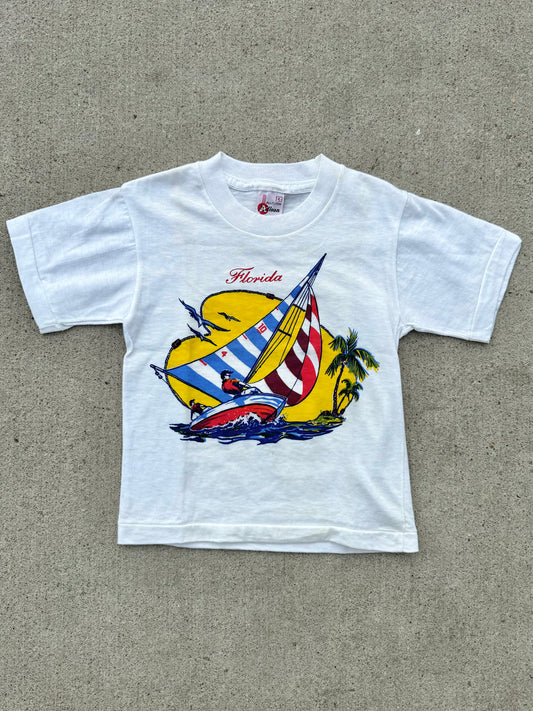 Vintage 1980s Kids’ Florida Sailboat Cotton Graphic Tee | Youth XS/S