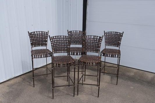 Vintage Leather and Iron Barstools | Set of 5