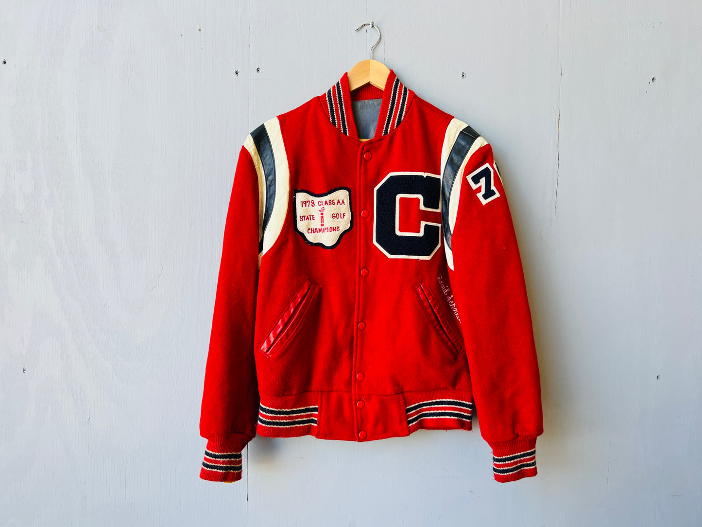 Vintage 1978-79 Red 100% Wool State Golf Championship Letterman Jacket