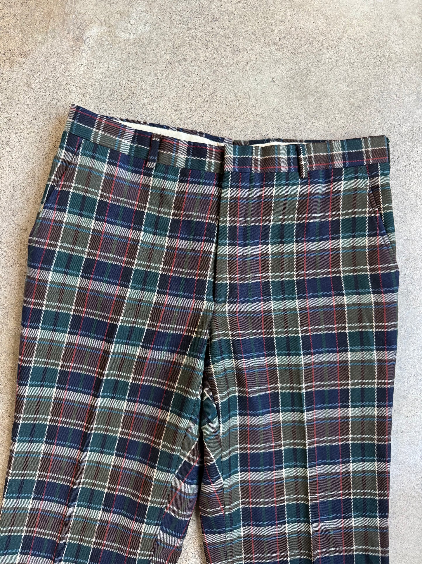 Vintage 1970s John Horan Dark Plaid Wool Trousers | Waist 34”