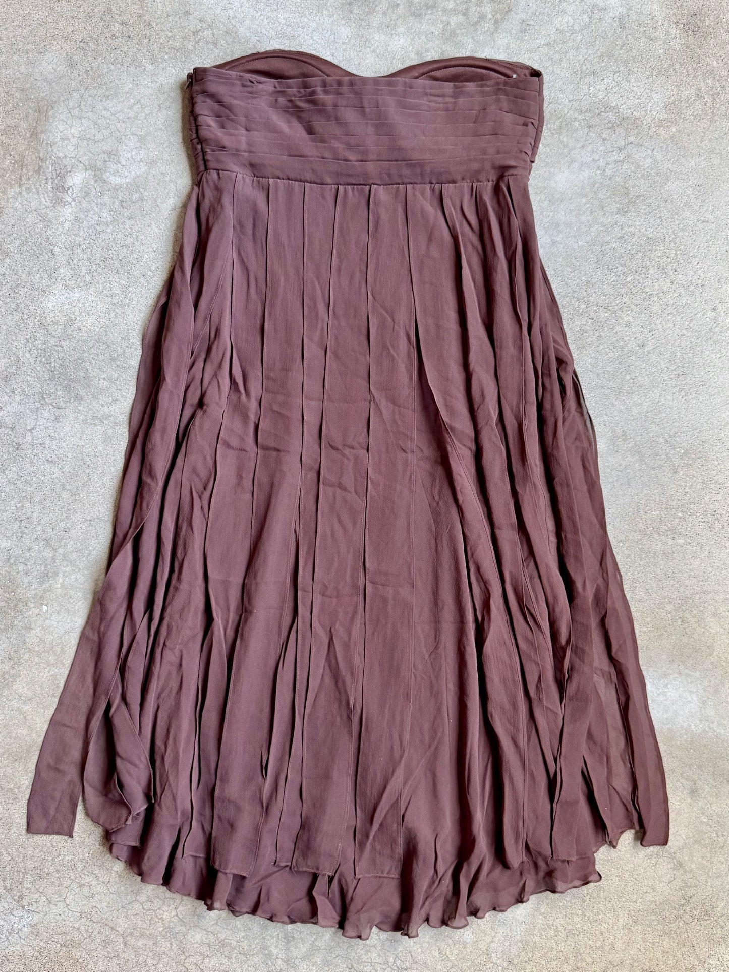 Vintage 2000s Sangria Brown Silk Chiffon "Jellyfish" Strapless Dress | S/M
