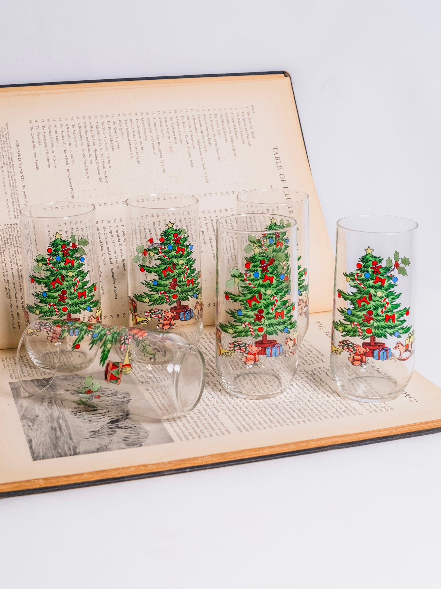 Vintage 1980s Luminarc Christmas Tree Glass Tumblers | Set of 6