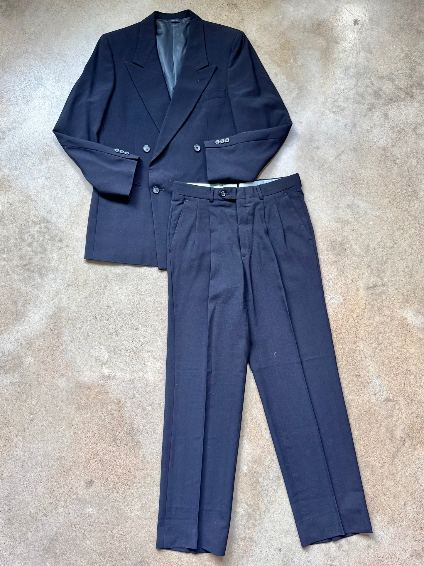 Vintage 1980s Givenchy Monsieur Navy Blue Wool Two-Piece Suit | 40