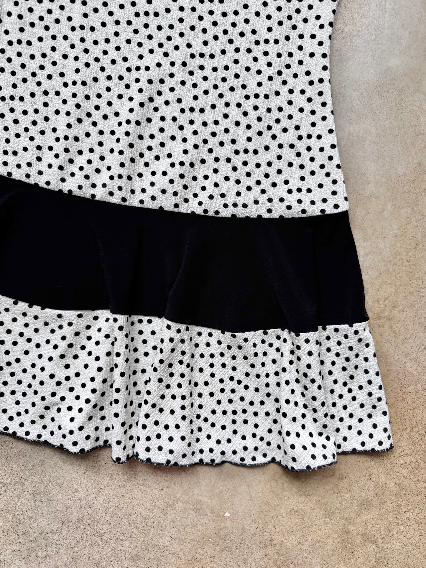 Vintage Gitane Black & White Polka Dot Drop Waist Dress | Small