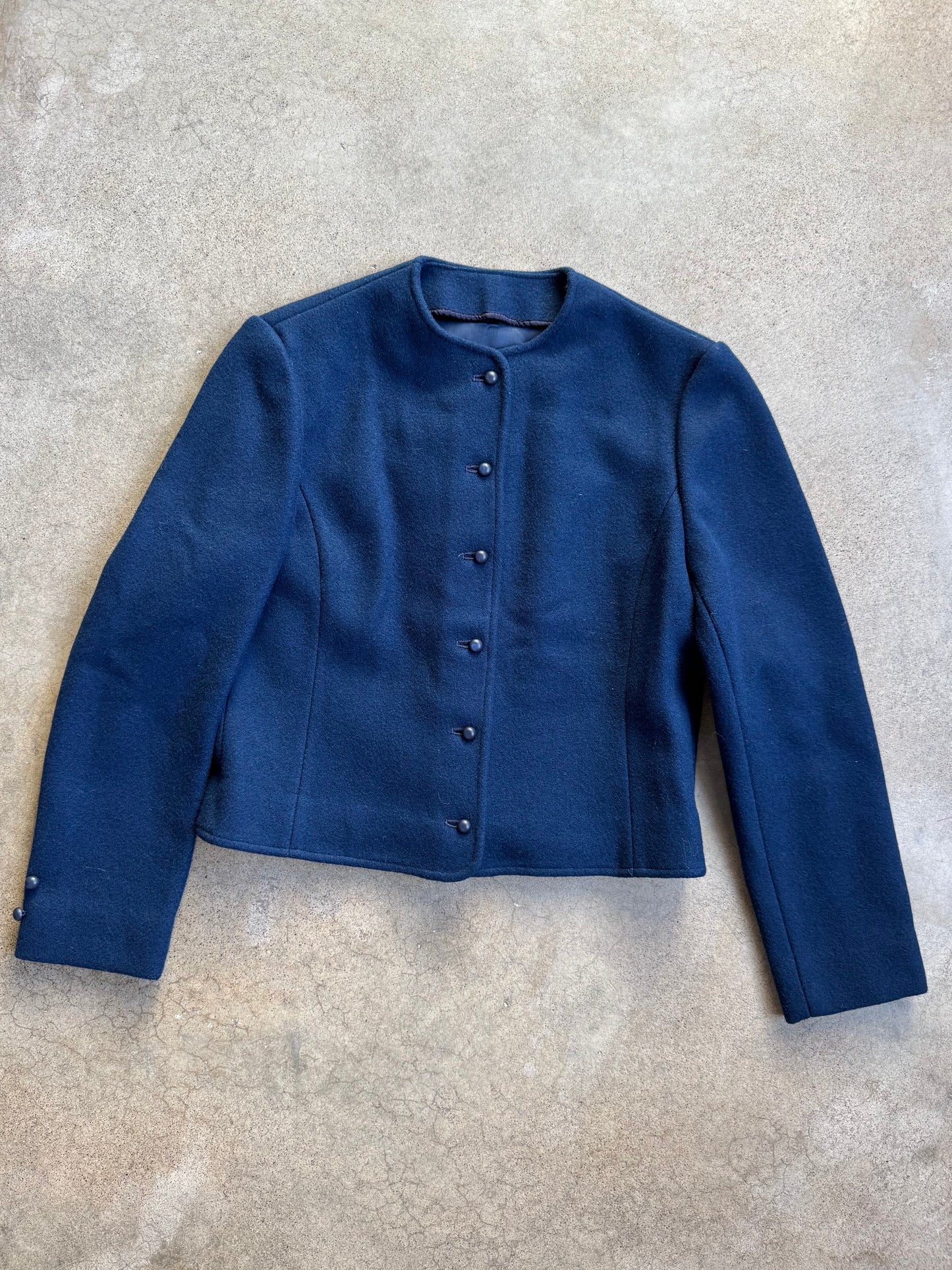 Vintage 1960s Pendleton Navy Blue Wool Cropped Jacket | XS