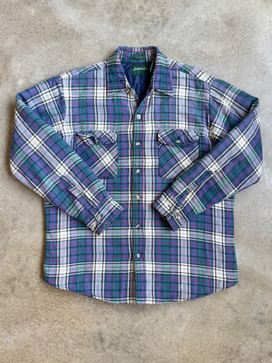 Vintage 1990s St. John’s Bay Blue Plaid Insulated Flannel Shirt Jacket | Large