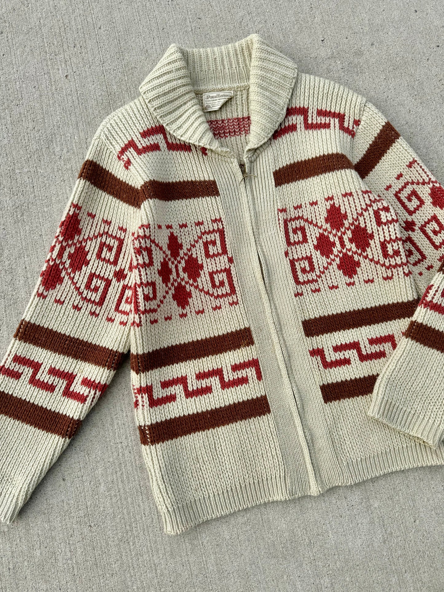 Vintage 1970s Pendleton Western Zip-Up Wool Sweater | Medium