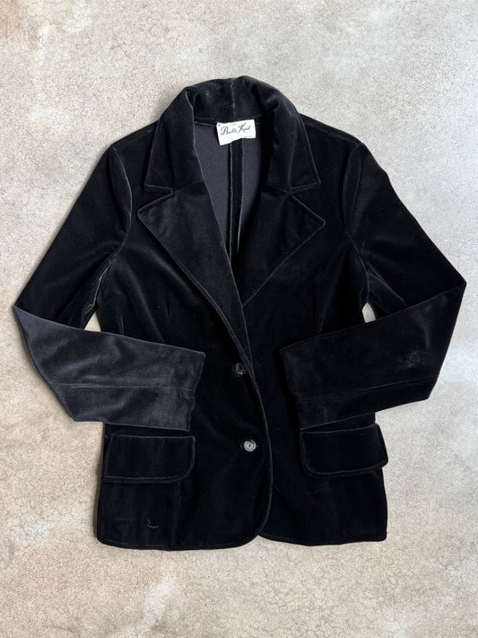 Vintage 1960s Butte Knit Black Velour Blazer | Medium