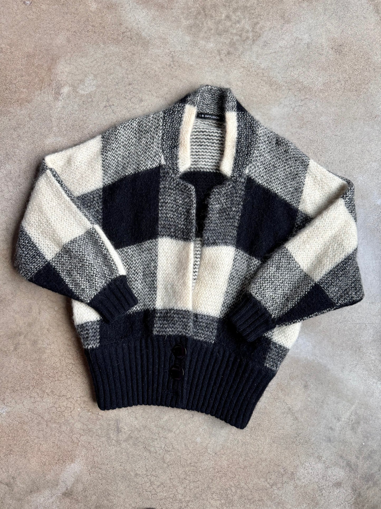 Vintage 1980s I.B. Diffusion Black & White Mohair-Blend Oversized Sweater | Small