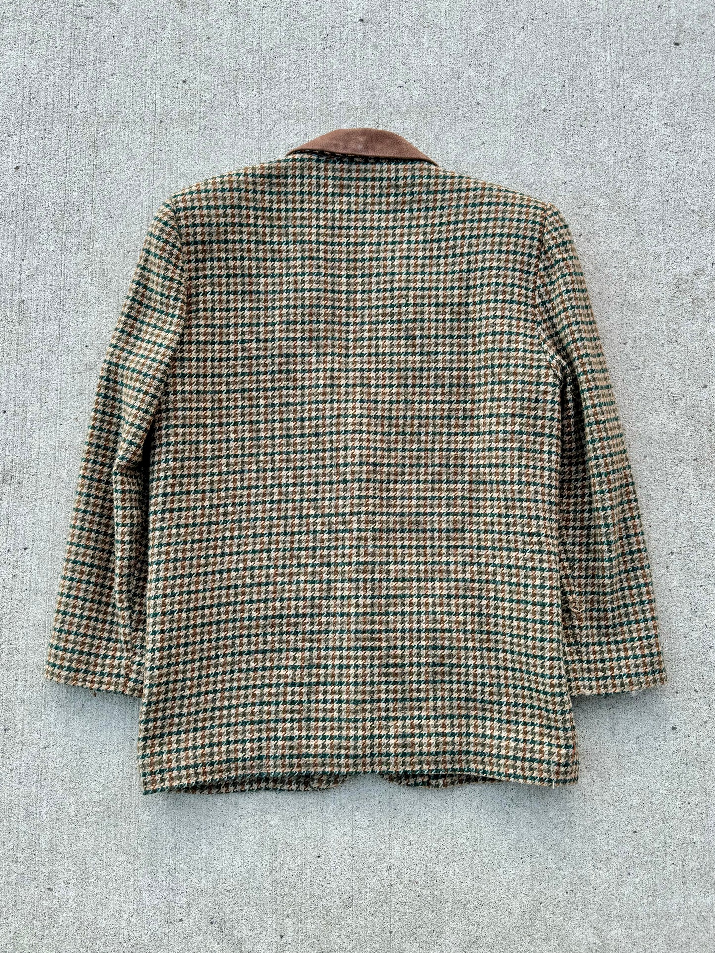 Vintage 1990s Leather Collar Houndstooth Wool Blazer | Medium