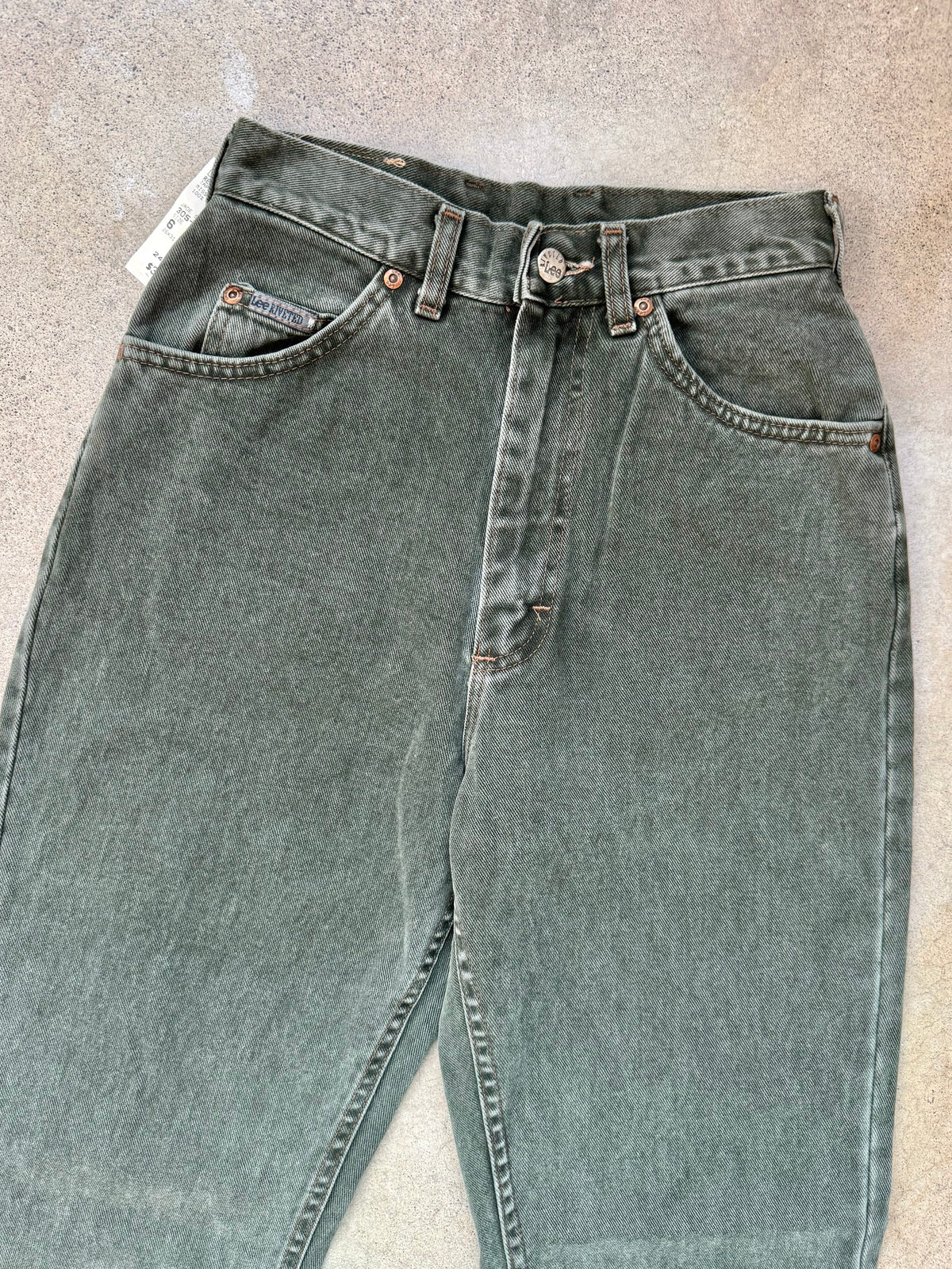 Vintage 1990s Deadstock Lee Riveted Green High-Waisted Jeans | Waist 26”